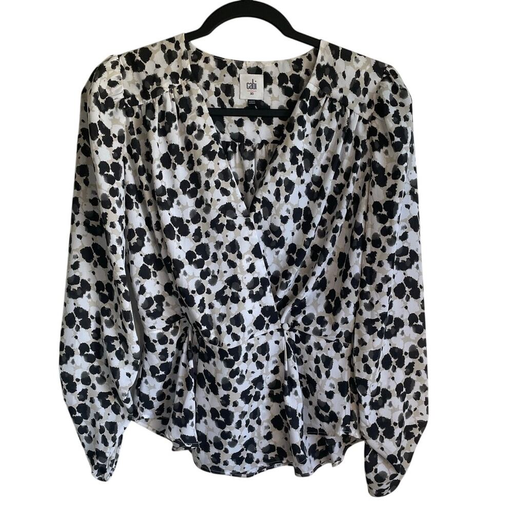 Cabi Rosette Blouse Style #5898 Peplum Animal Print Sz XS Wrap Front Career